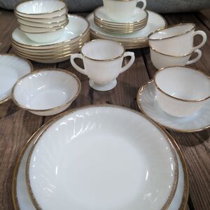 Anchor Glass White and Gold Dinner Service Set